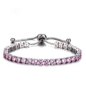 Pink Round Stone Silver Tennis Bracelet